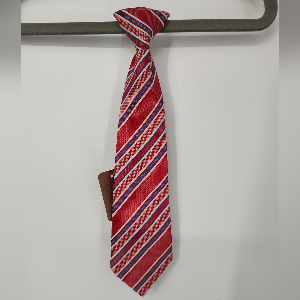 George Kids Red White and Blue Striped Clip On Tie Boys Small 12" Long